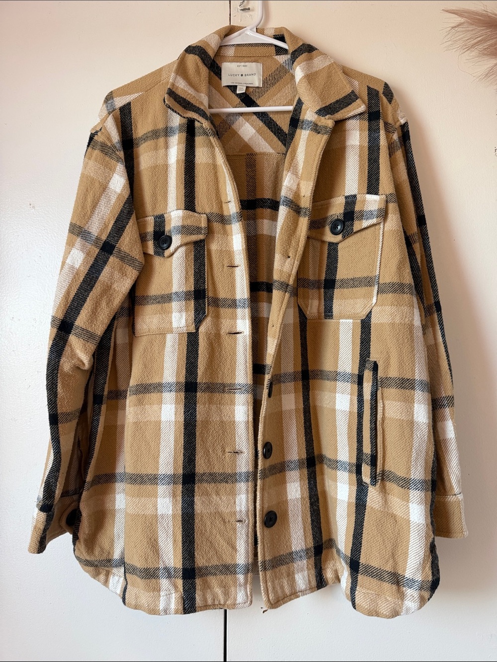 Lucky Brand Camel & Black Plaid Lightweight Shacket